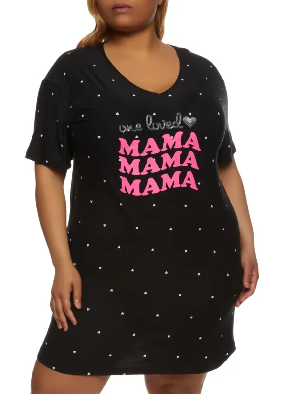 Plus Size One Loved Mama Sequin Graphic Nightgown sold by Rainbow