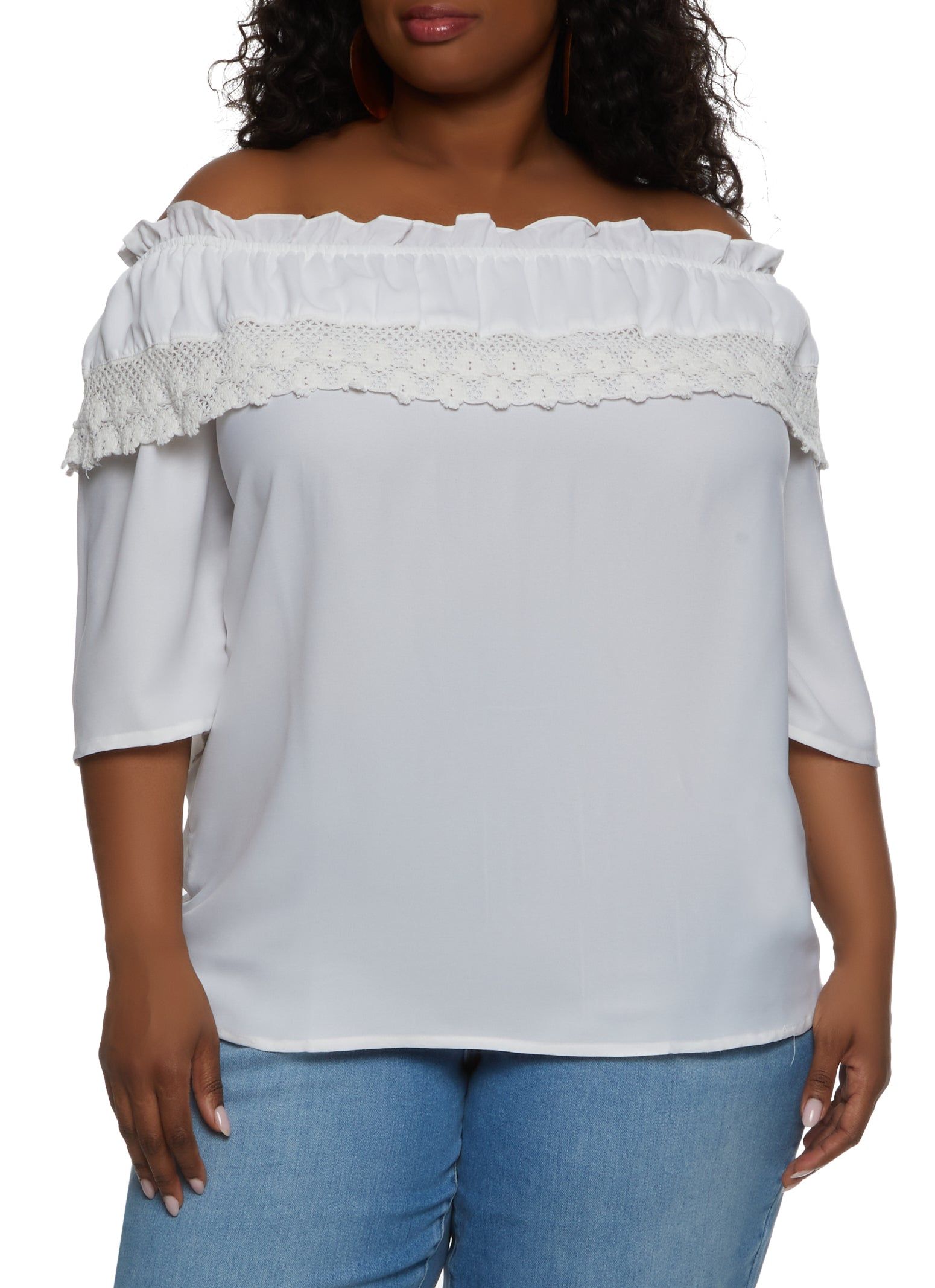 Plus Size Crochet Detail Off the Shoulder Top sold by Rainbow