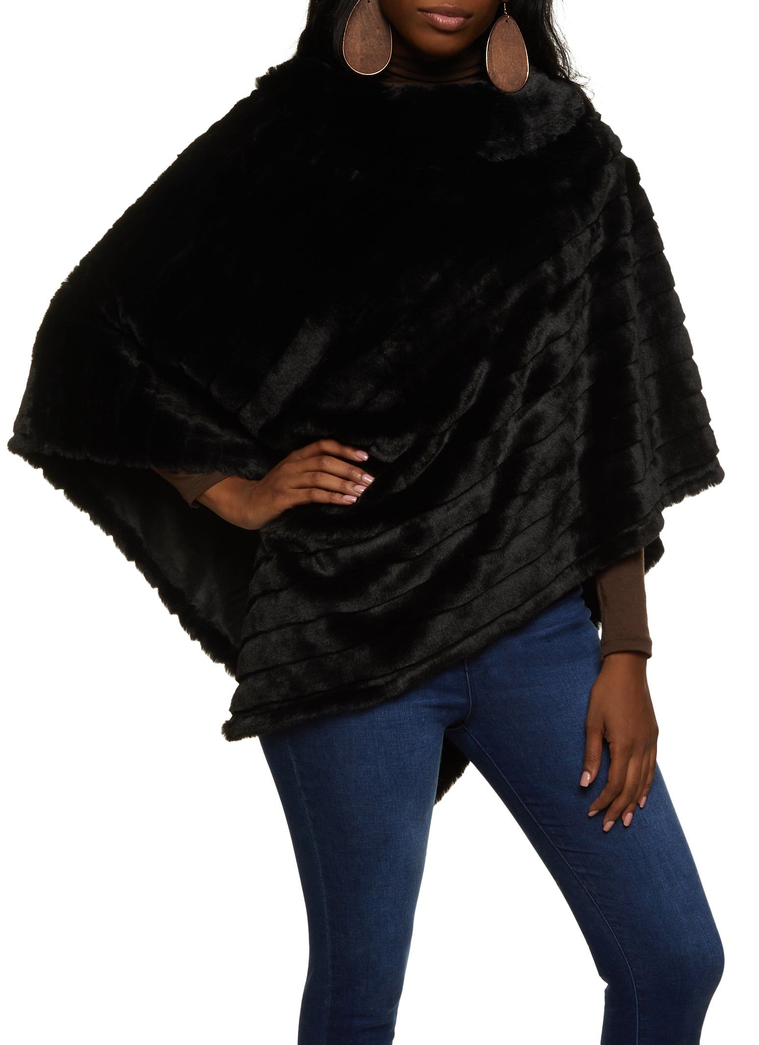 Faux Fur Collar Plush Pullover Poncho sold by Rainbow product image thumbnail 3