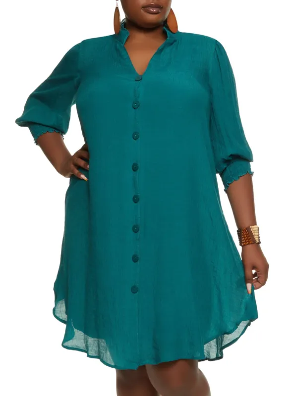Plus Size Gauze Knit Button Front Shirt Dress sold by Rainbow