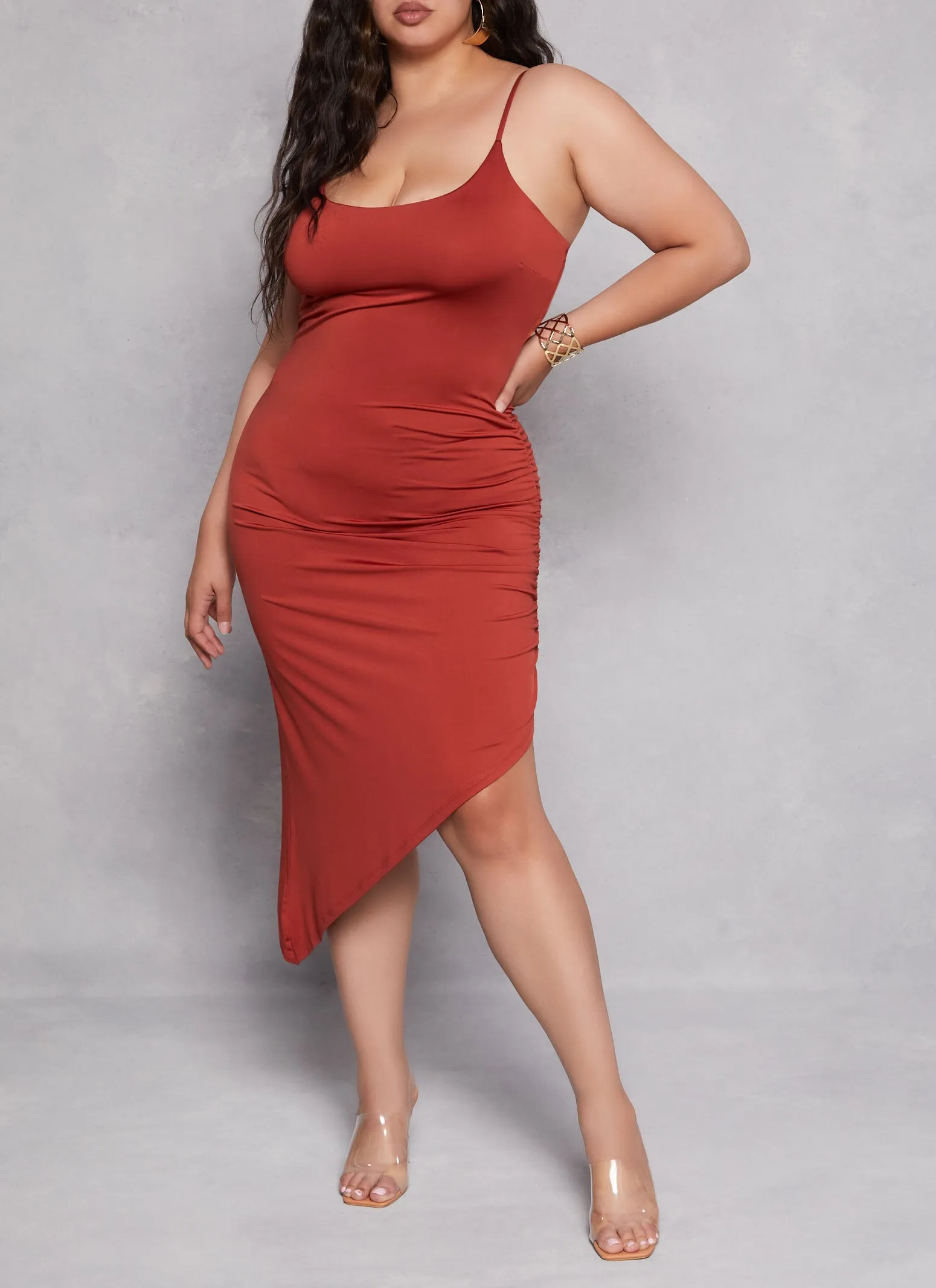 Plus Size Scoop Neck Asymmetrical Hem Cami Dress sold by Rainbow