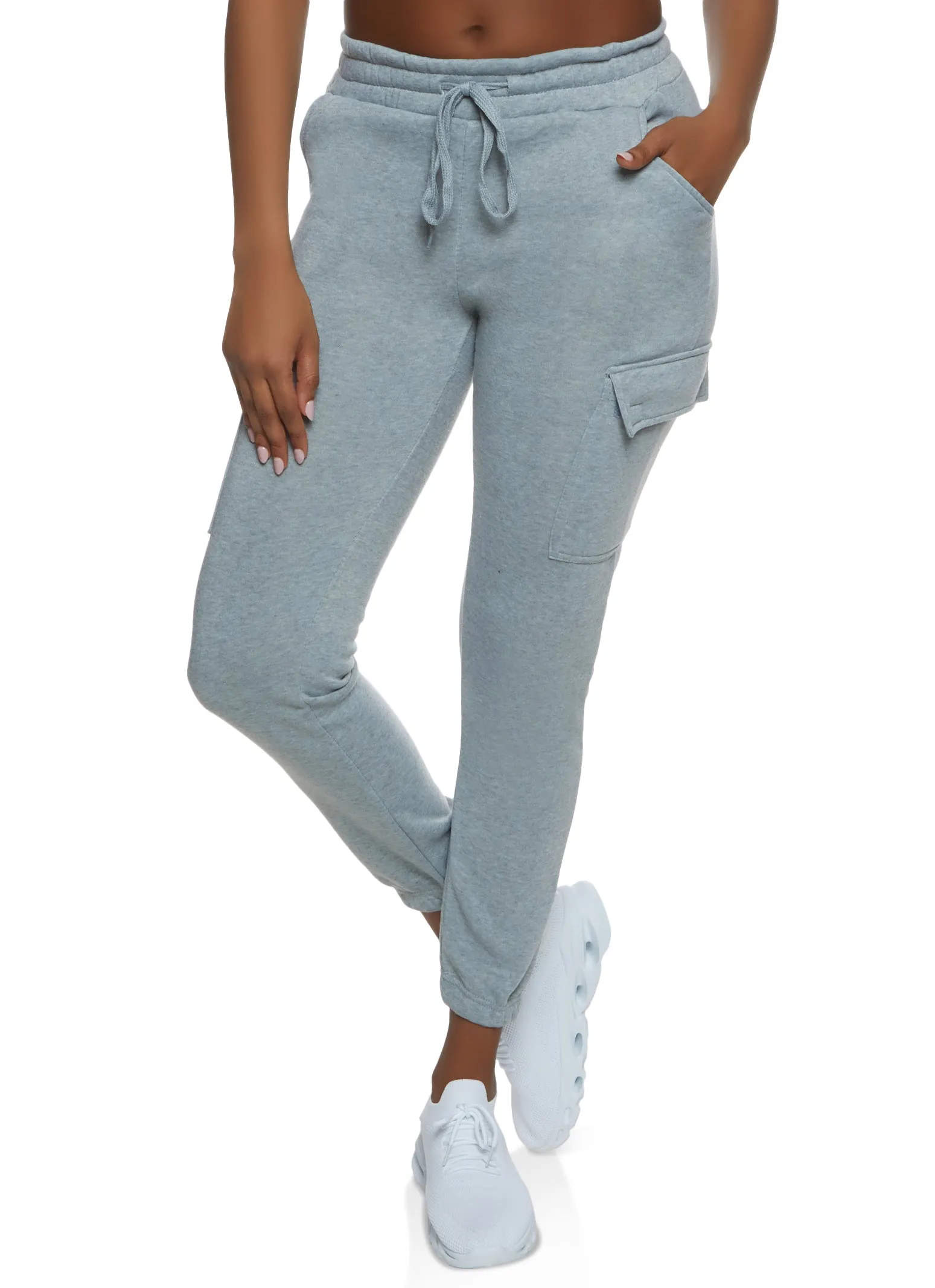 Solid Fleece Drawstring Cargo Pocket Joggers sold by Rainbow