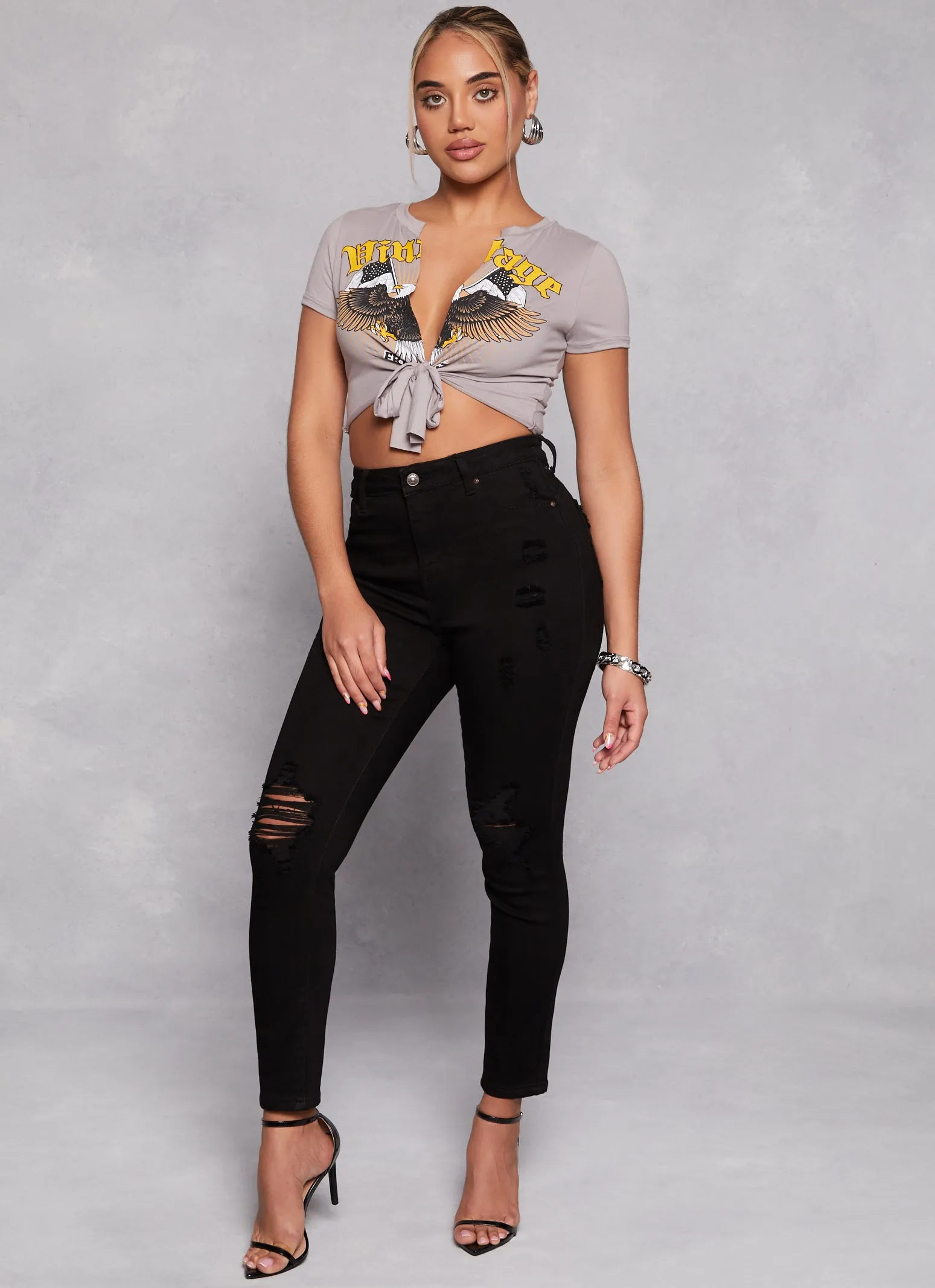 WAX Distressed High Waist Skinny Jeans sold by Rainbow