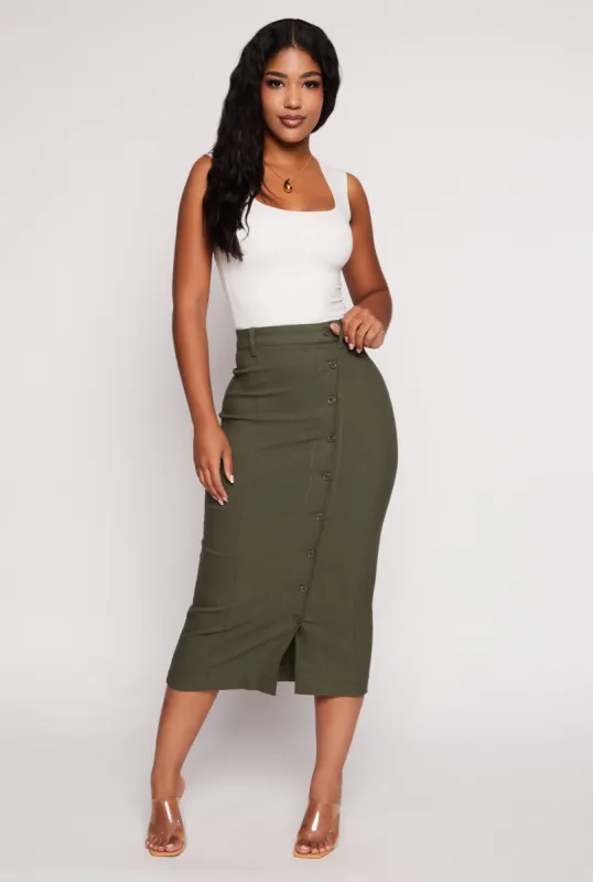Hyperstretch Button Detail Slit Hem Skirt sold by Rainbow