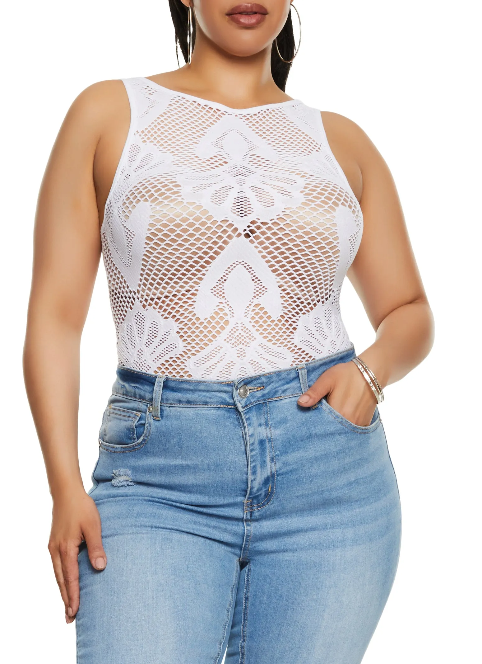Plus Size Seamless Fishnet Patterned Bodysuit sold by Rainbow product image thumbnail 2