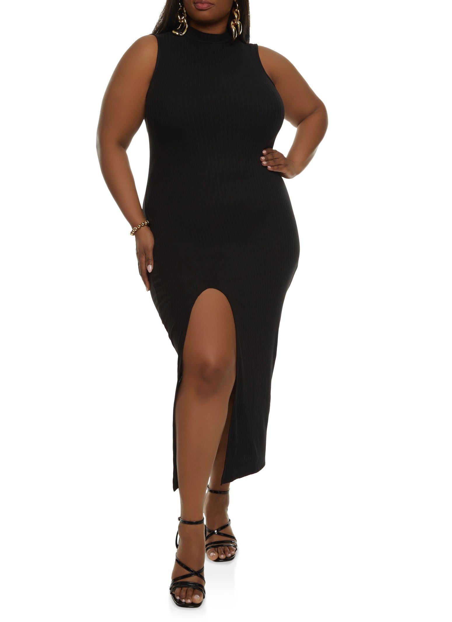 Plus Size Mock Neck Side Slit Tank Dress sold by Rainbow product image thumbnail 2