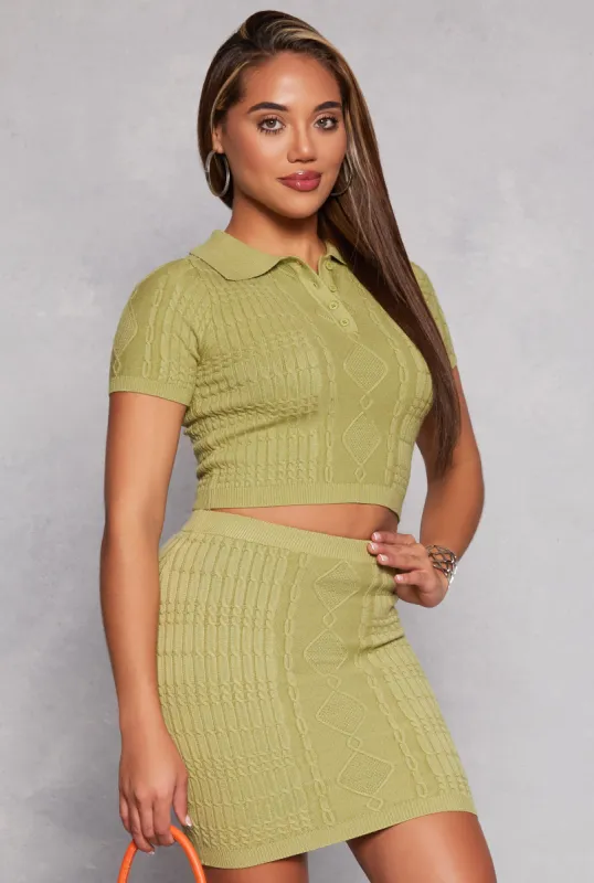 Daisy Cable Knit Cropped Polo Shirt sold by Rainbow