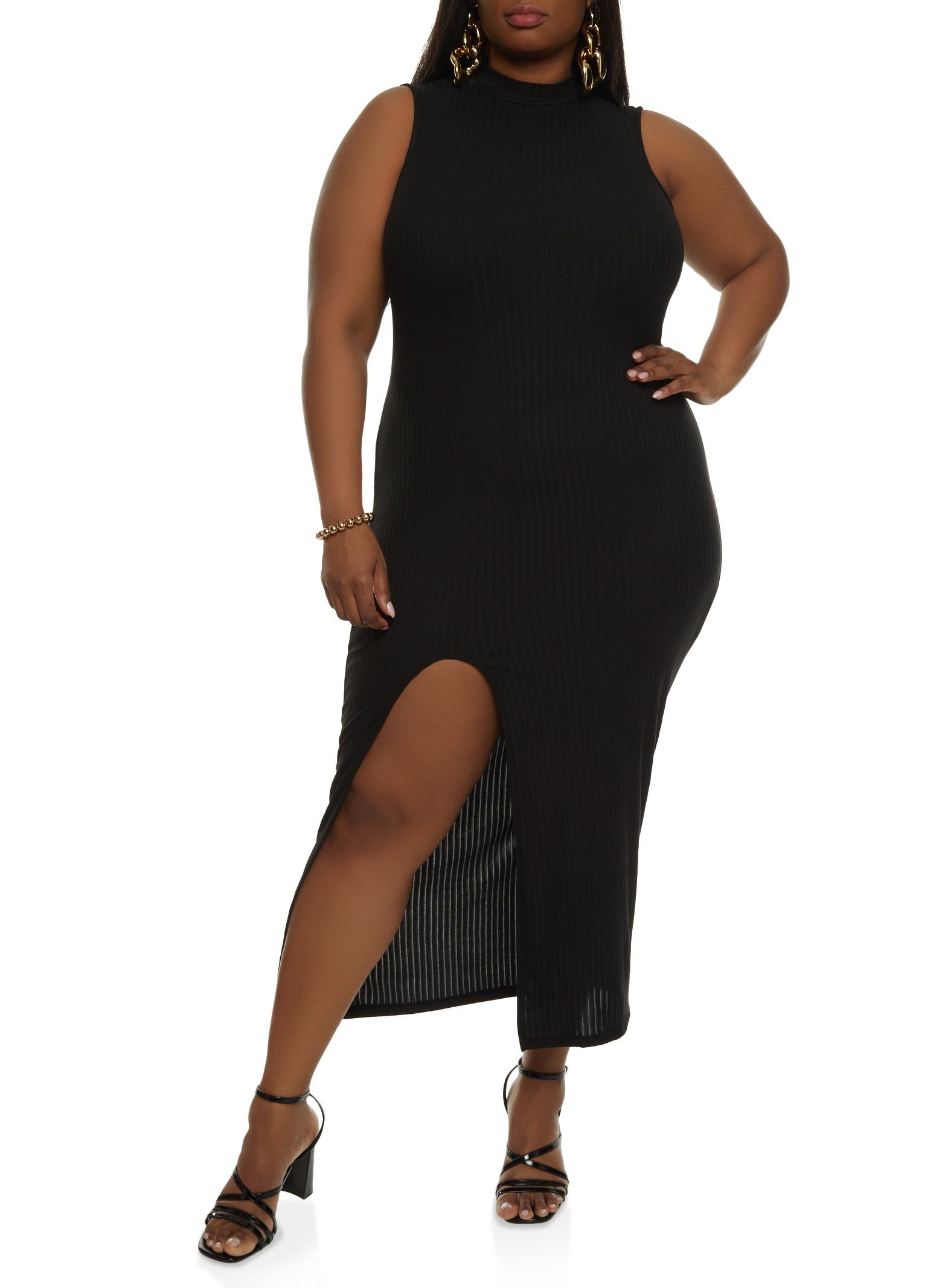Plus Size Mock Neck Side Slit Tank Dress sold by Rainbow