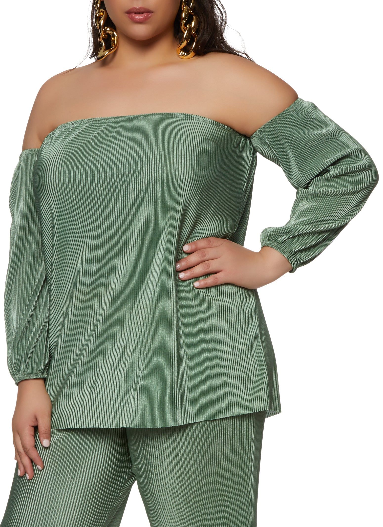 Plus Size Plisse Off the Shoulder Top sold by Rainbow