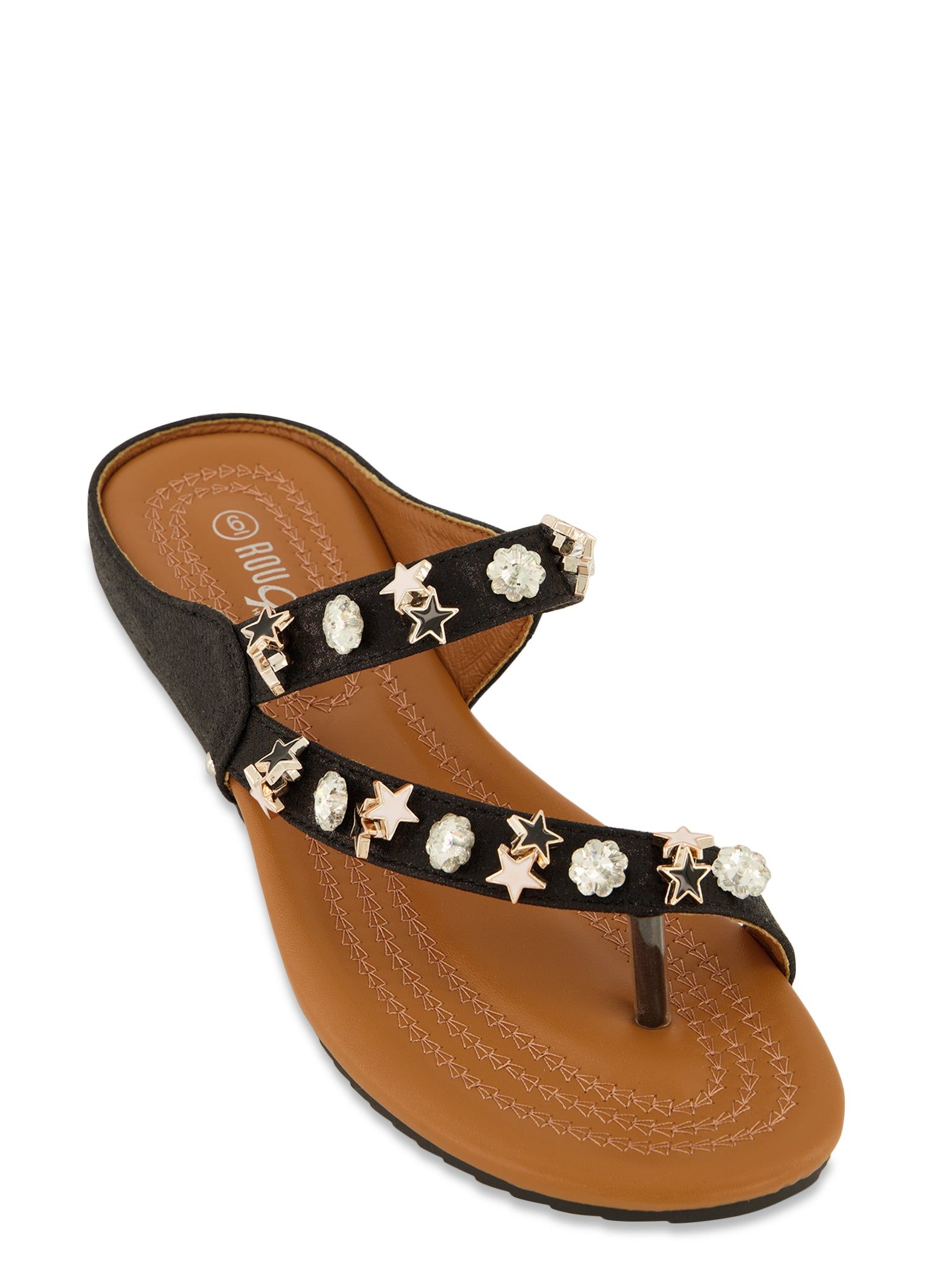 Rhinestone Beaded Asymmetrical Toe Loop Sandals sold by Rainbow