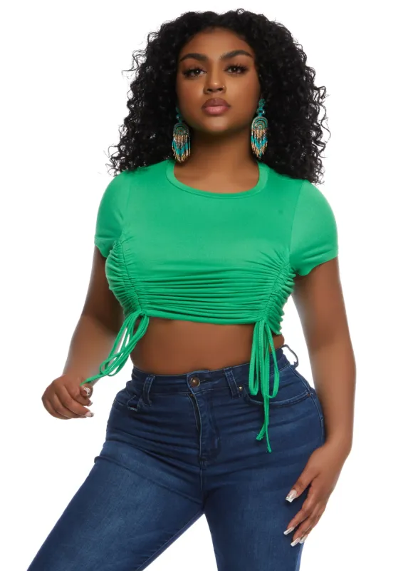Haute Monde Ruched Short Sleeve Crop Top sold by Rainbow