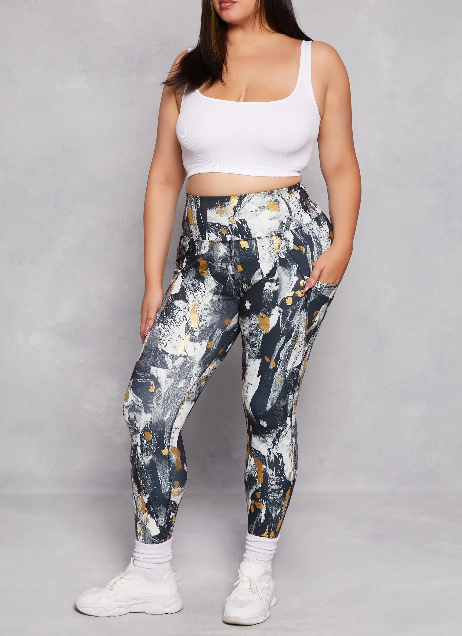 Plus Size Foil Screen Paint Splatter Leggings sold by Rainbow