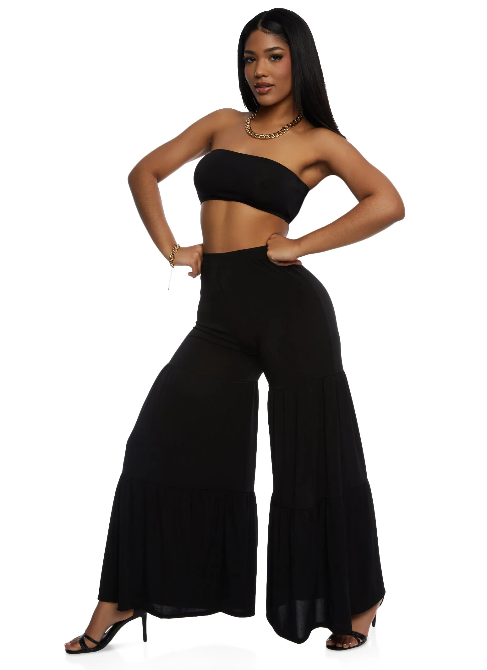 High Waist Tiered Palazzo Pants sold by Rainbow