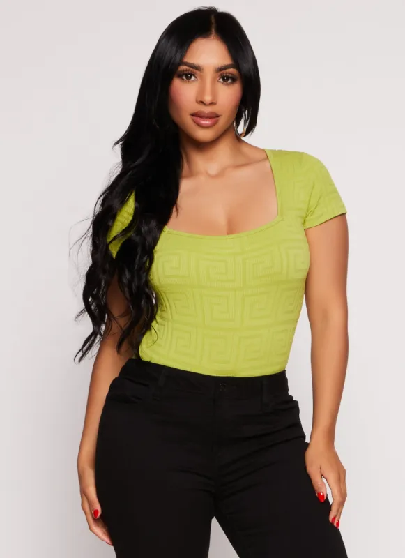 Seamless Ribbed Greek Key Short Sleeve Top sold by Rainbow