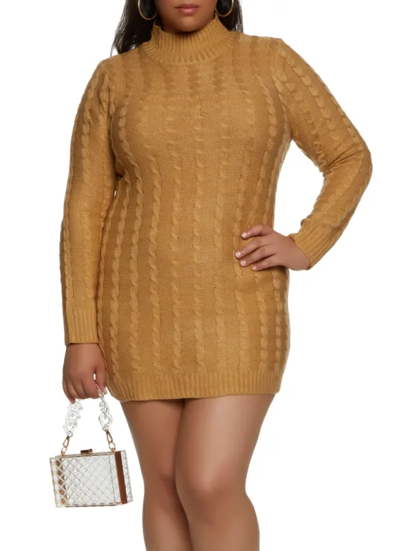 Plus Size Cable Knit Mock Neck Sweater Dress sold by Rainbow