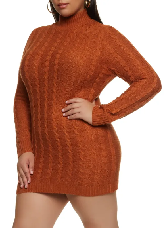 Plus Size Cable Knit Mock Neck Sweater Dress sold by Rainbow
