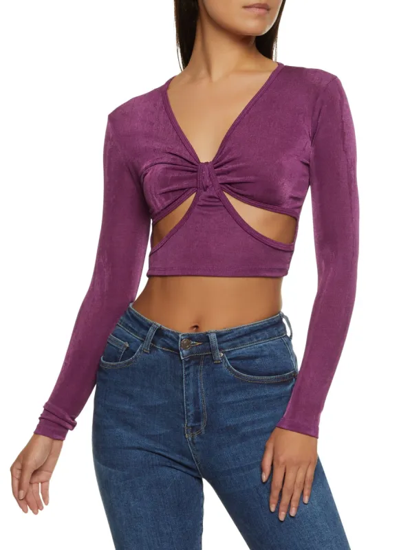Shimmer Knit Ruched Cut Out Crop Top sold by Rainbow