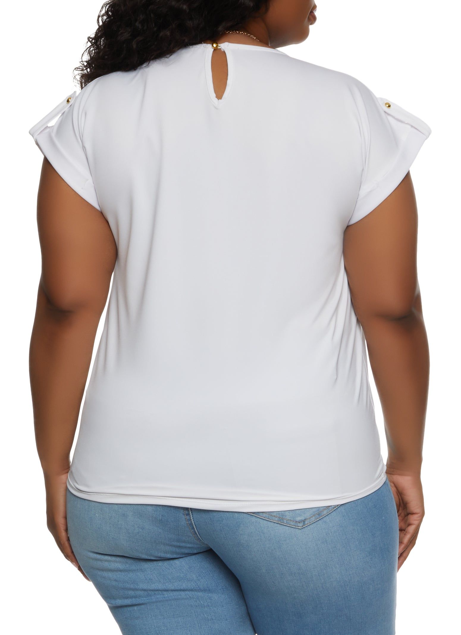 Plus Size Tabbed Short Sleeve Blouse with Necklace sold by Rainbow product image thumbnail 2