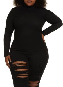 Plus Size Ribbed Knit Turtleneck Top sold by Rainbow