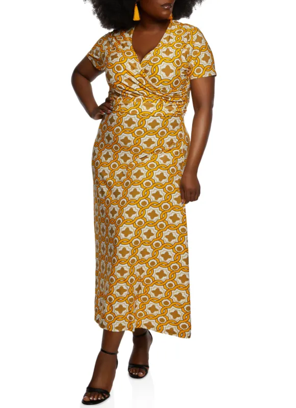 Plus Size Printed Faux Wrap Dress sold by Rainbow