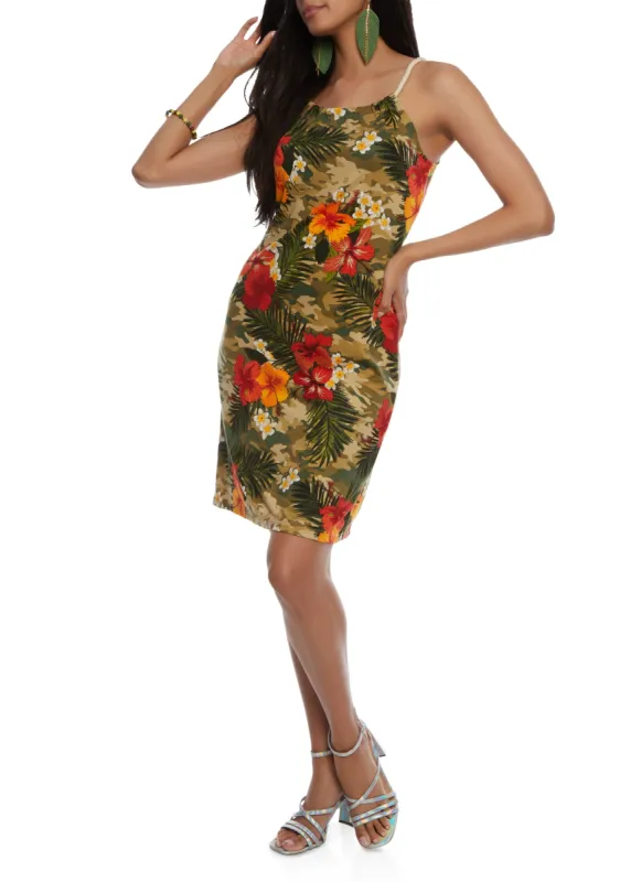 Camo Floral Print Rope Strap Midi Dress sold by Rainbow