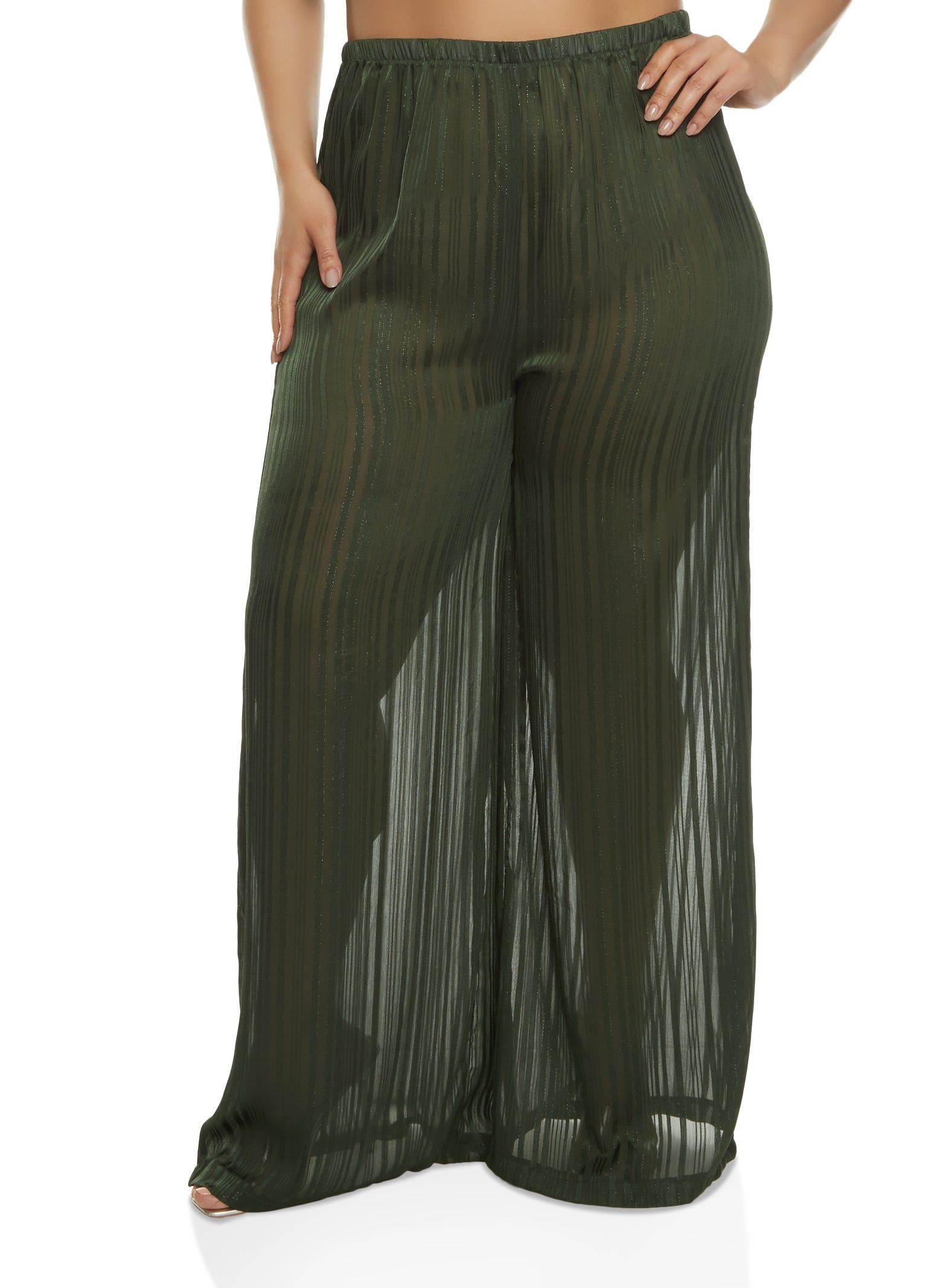 Plus Size Lurex Shadow Stripe Wide Leg Pants sold by Rainbow