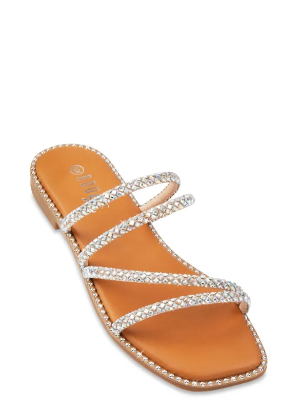 Studded Trim Strappy Rhinestone Slide Sandals sold by Rainbow
