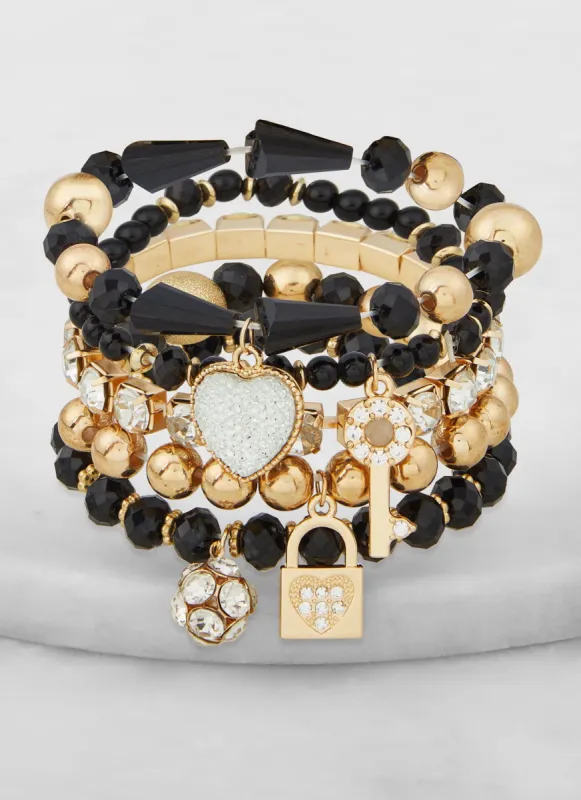 Set of 5 Assorted Heart Lock Beaded Stretch Bracelets sold by Rainbow