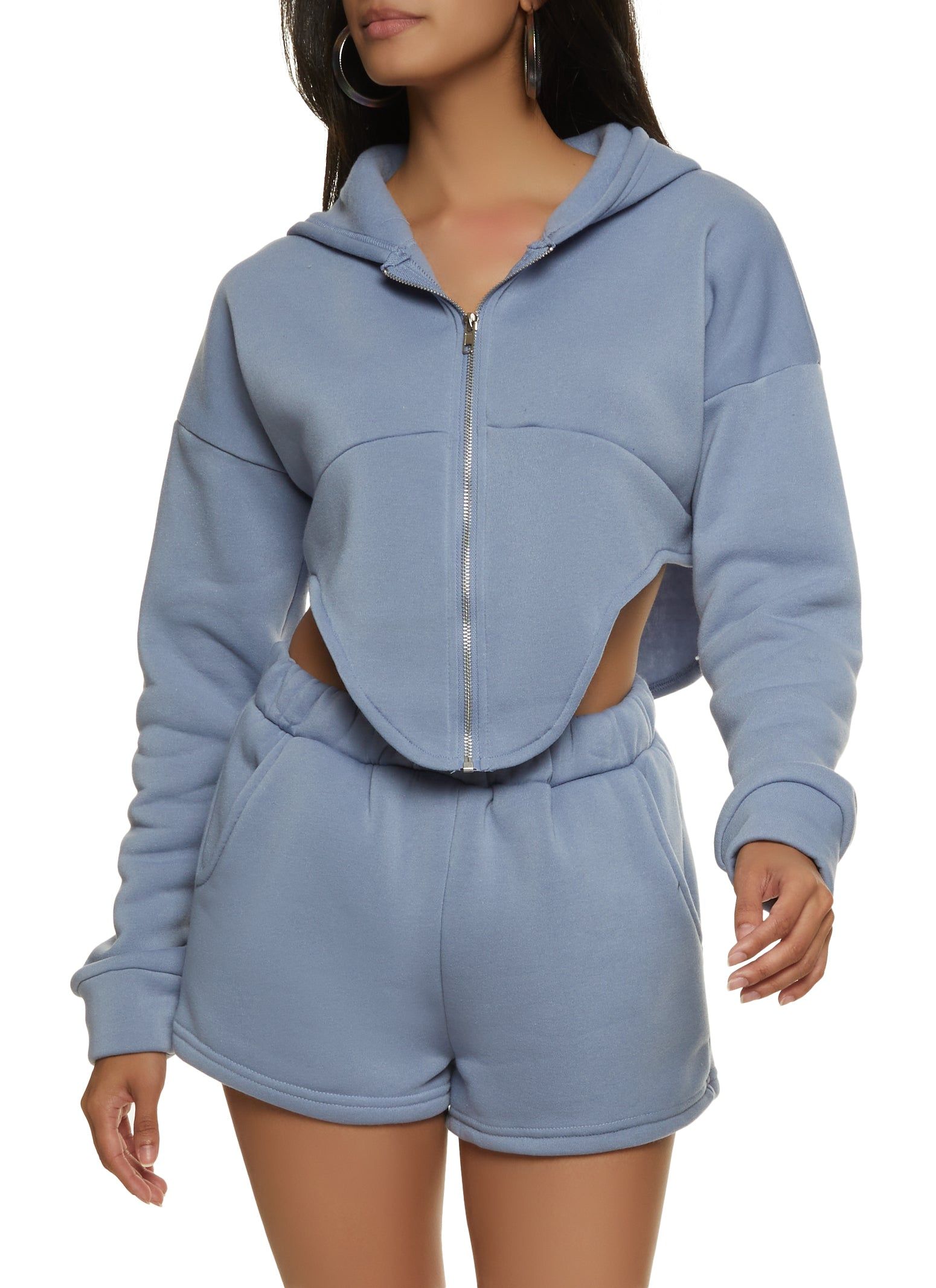 Fleece V Cut Zip Up Cropped Hoodie sold by Rainbow product image thumbnail 2