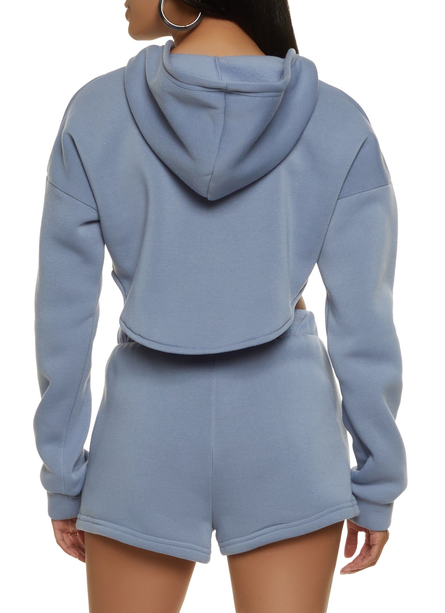 Fleece V Cut Zip Up Cropped Hoodie sold by Rainbow product image thumbnail 3