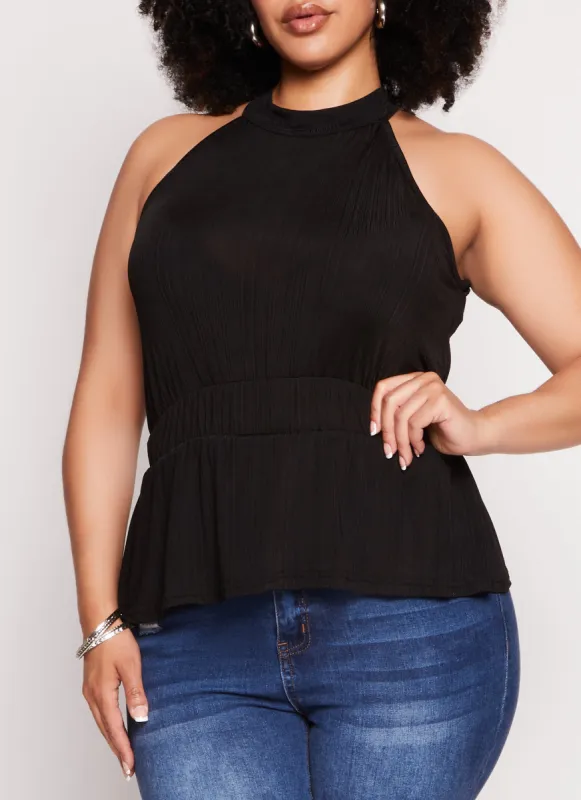 Plus Size High Neck Sleeveless Peplum Top sold by Rainbow