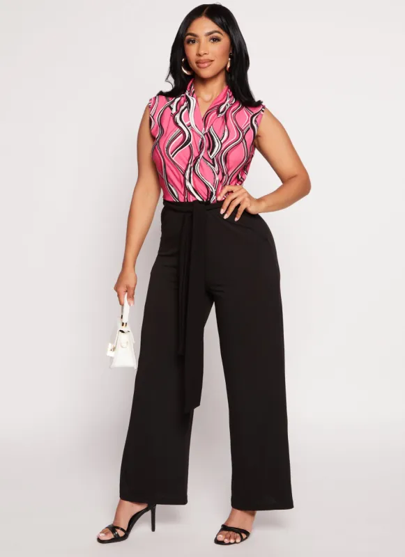Printed Faux Wrap Tie Waist Jumpsuit sold by Rainbow