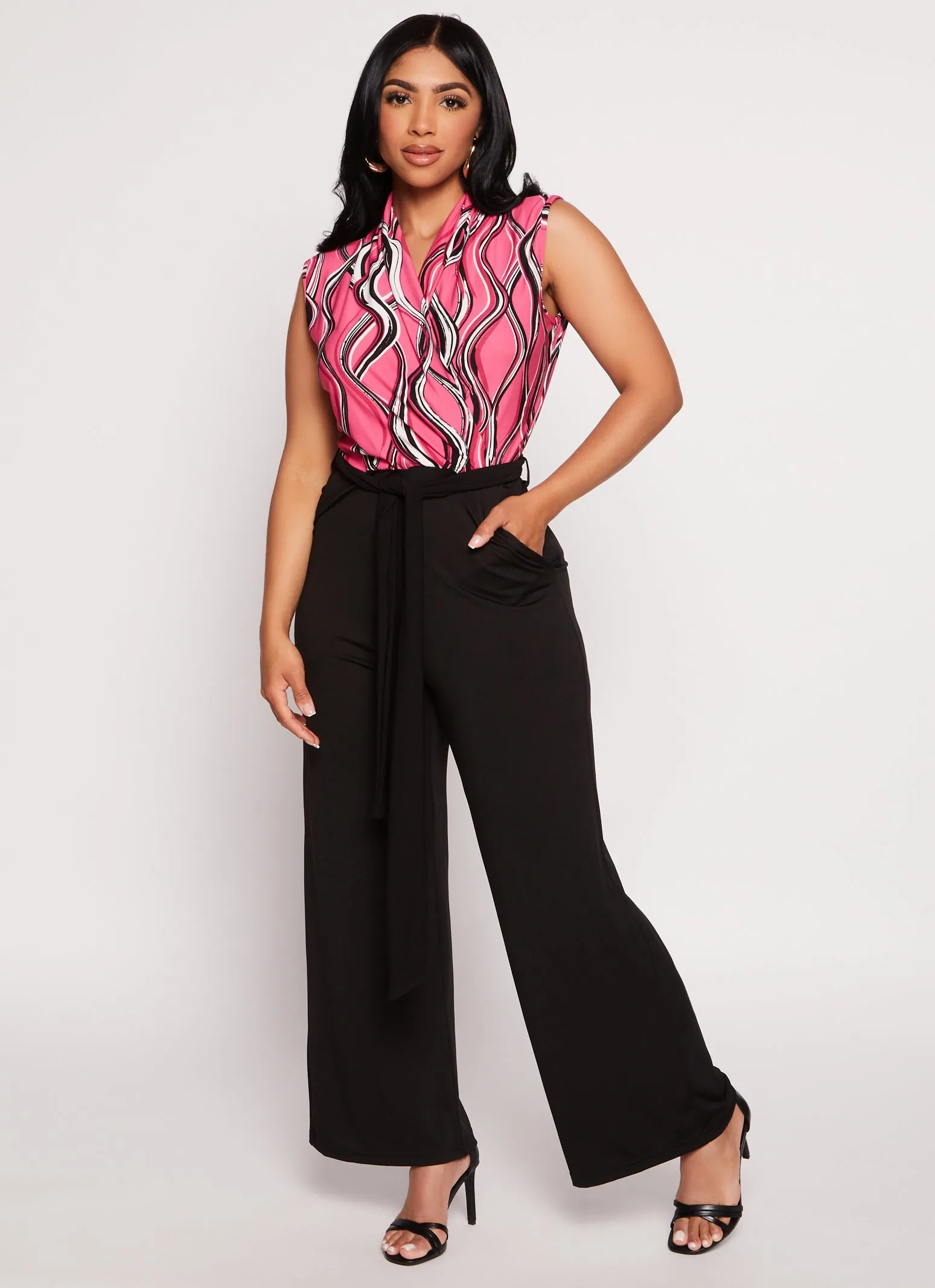 Printed Faux Wrap Tie Waist Jumpsuit sold by Rainbow product image thumbnail 2