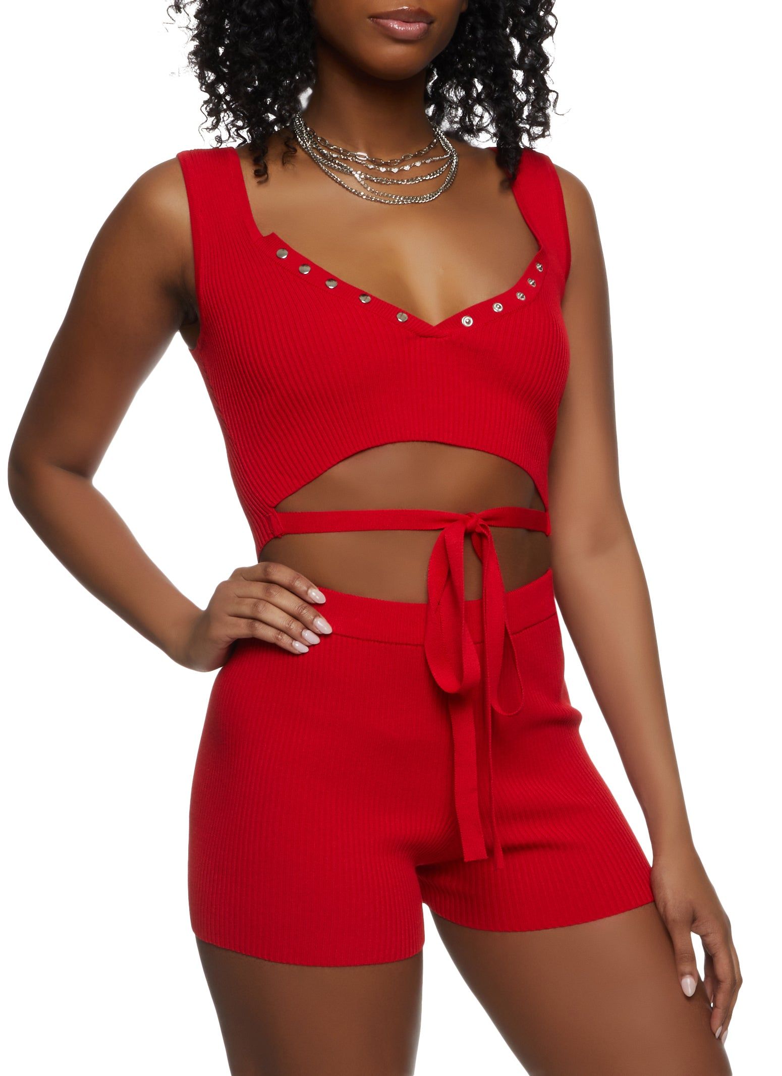 Ribbed Snap Button Detail Tie Front Tank Top sold by Rainbow product image thumbnail 2