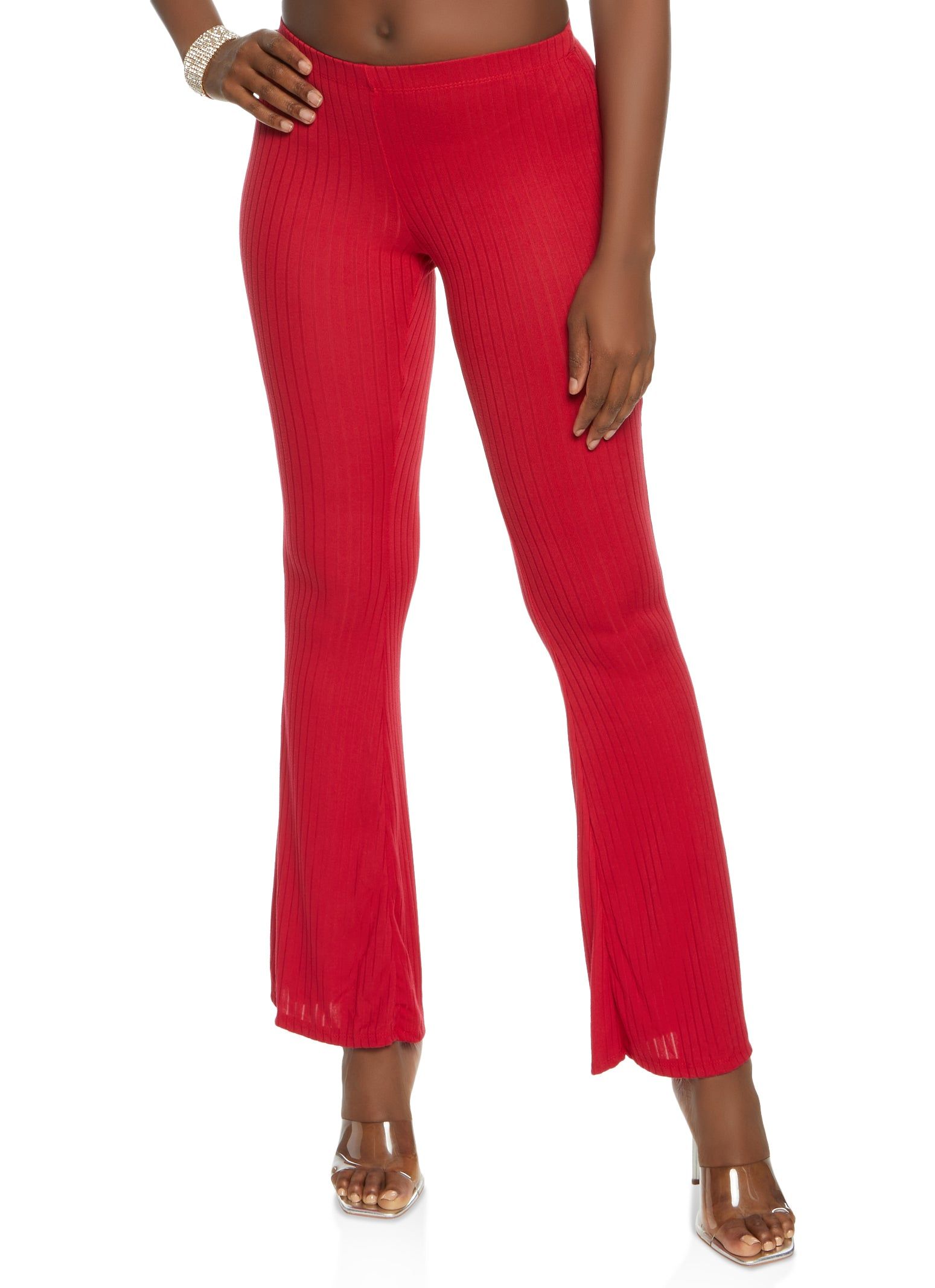 Ribbed Knit High Waist Flare Leg Pants sold by Rainbow