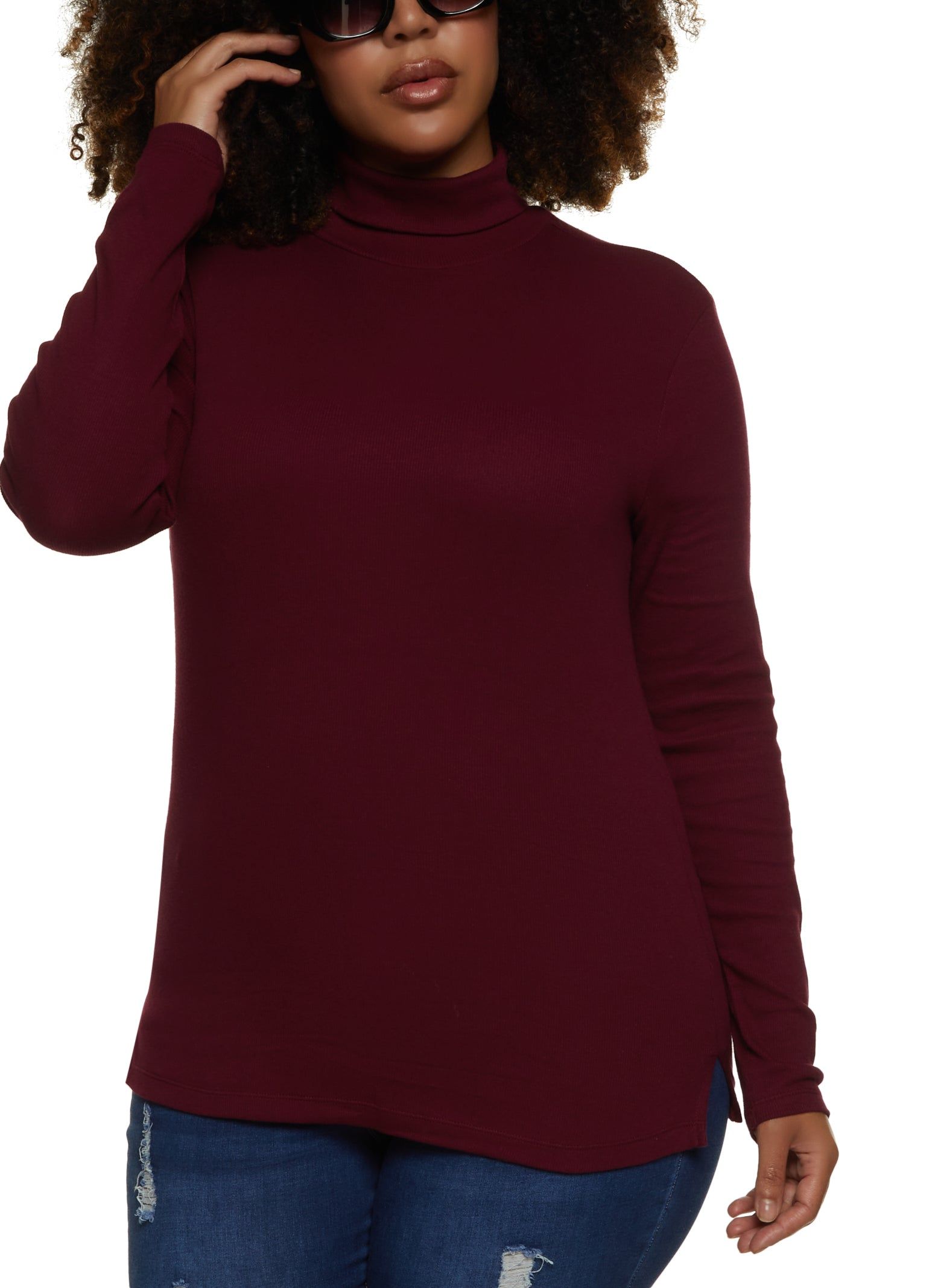 Plus Size Basic Turtleneck Long Sleeve Top sold by Rainbow