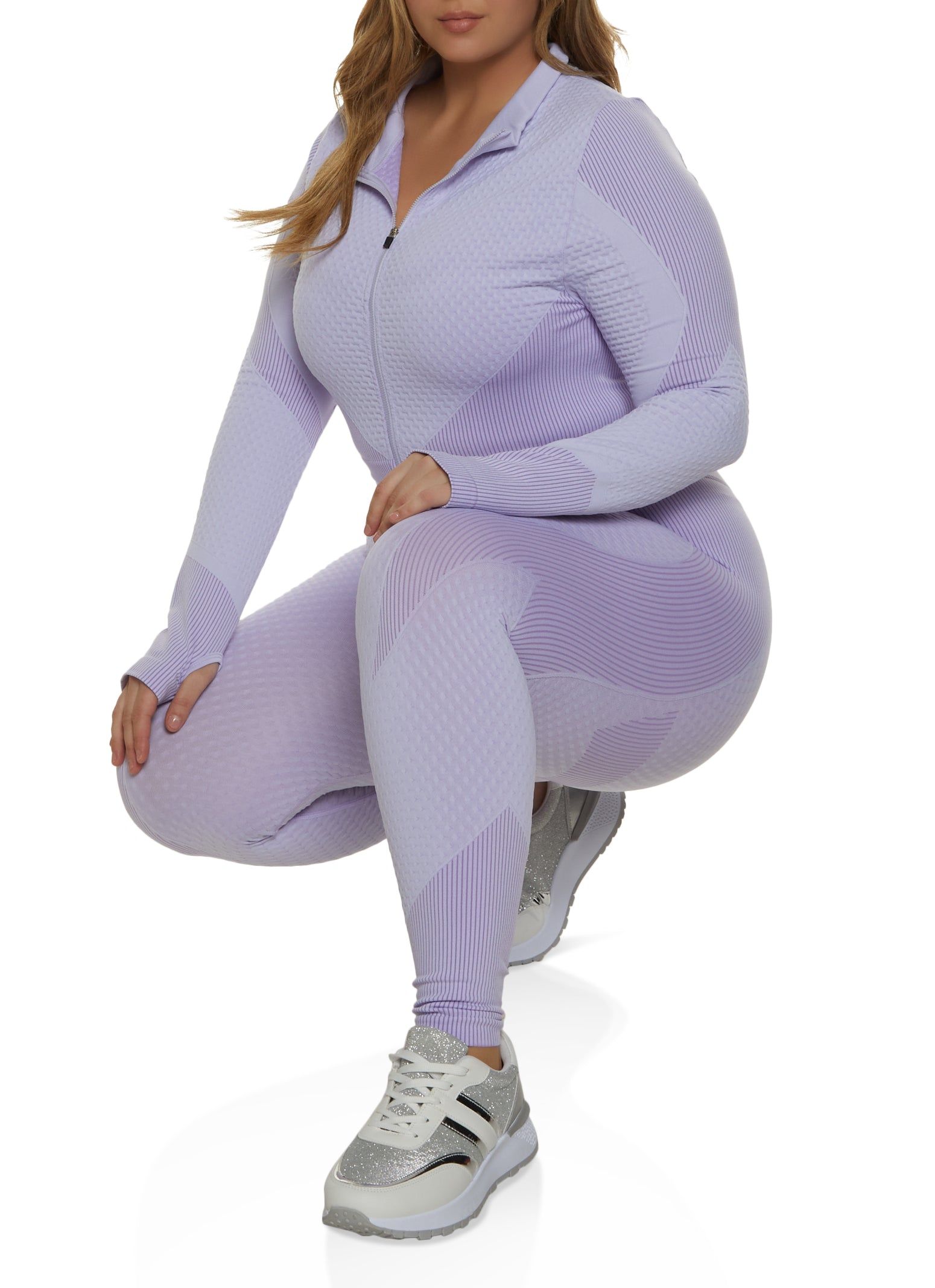 Plus Size Seamless Striped Detail Waffle Knit Track Jacket sold by Rainbow product image thumbnail 2