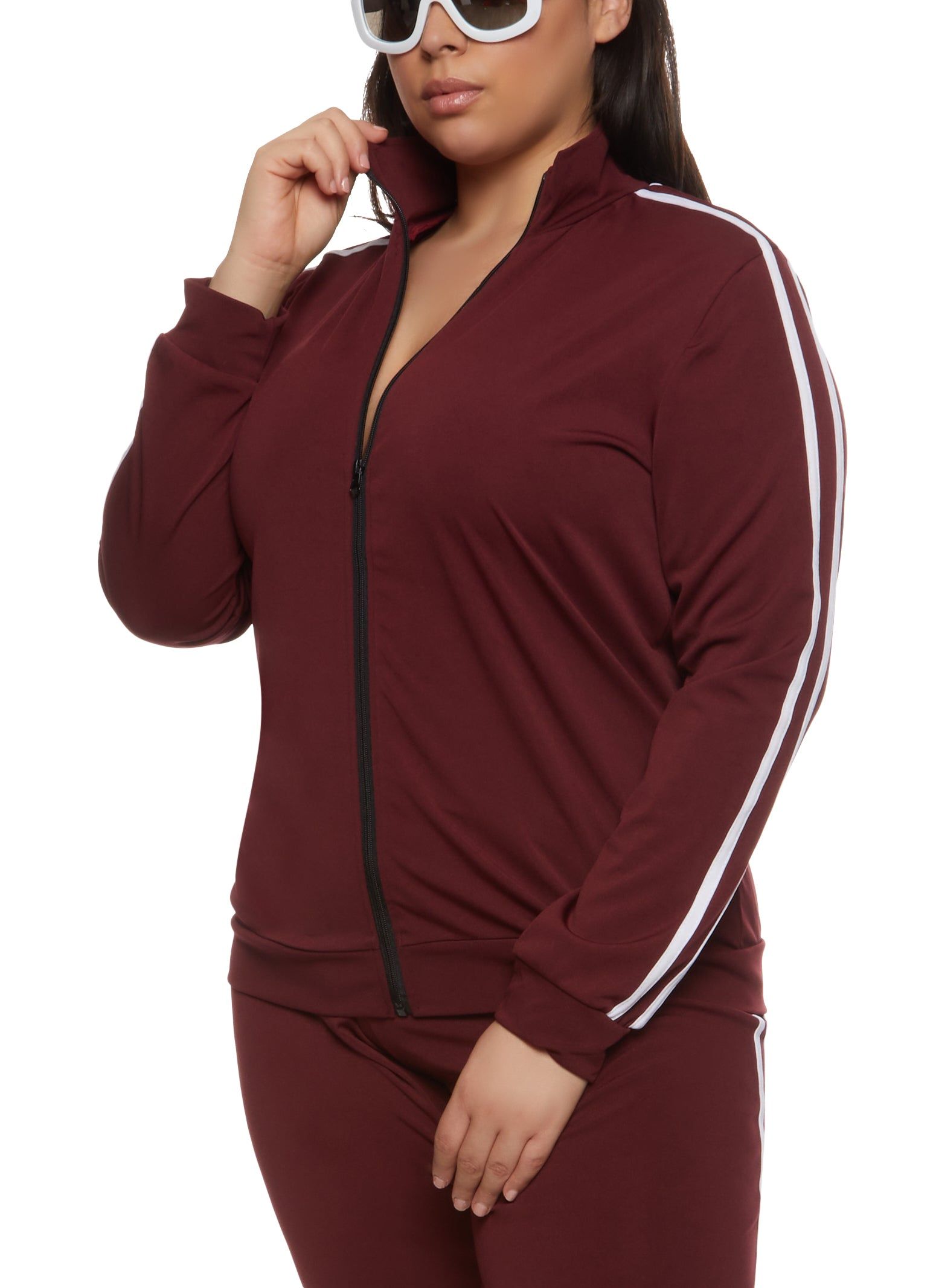Plus Size Varsity Striped Zip Front Track Jacket sold by Rainbow