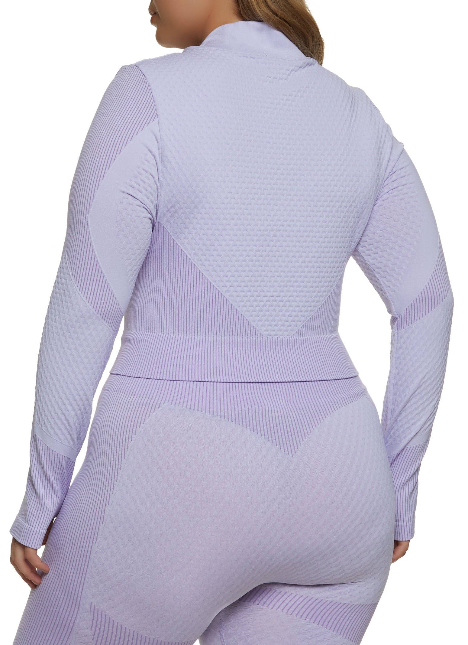 Plus Size Seamless Striped Detail Waffle Knit Track Jacket sold by Rainbow product image thumbnail 3