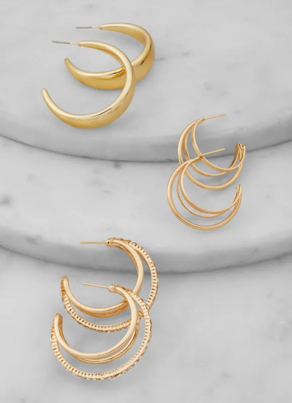 Assorted Rhinestone Hoop Earrings Trio sold by Rainbow