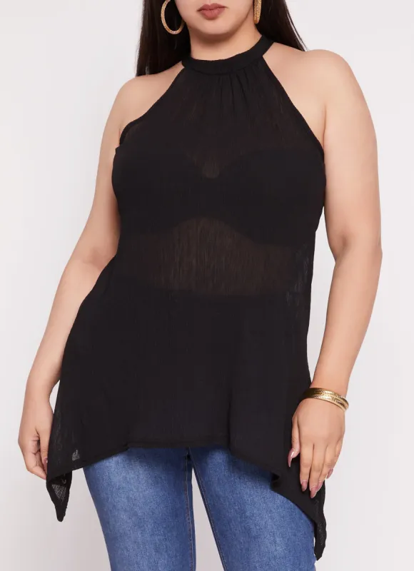 Plus Size Gauze Knit Sharkbite Hem Top sold by Rainbow