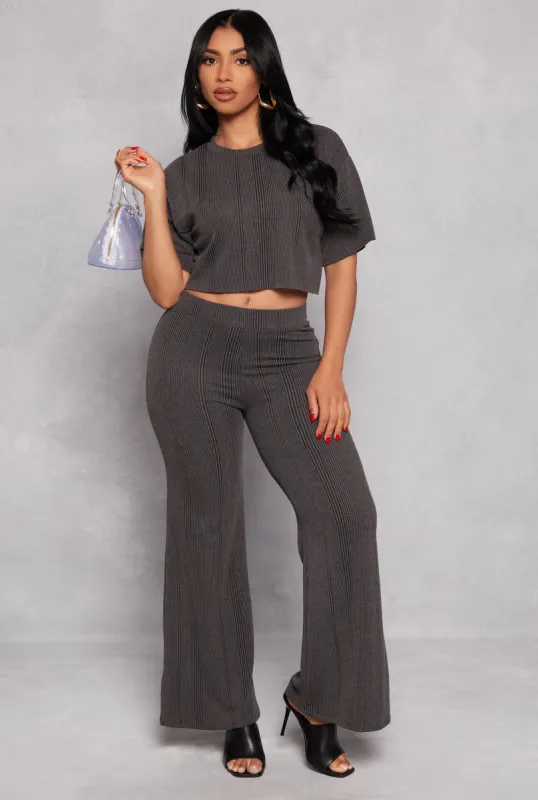 Rib Knit High Waisted Wide Leg Pants sold by Rainbow