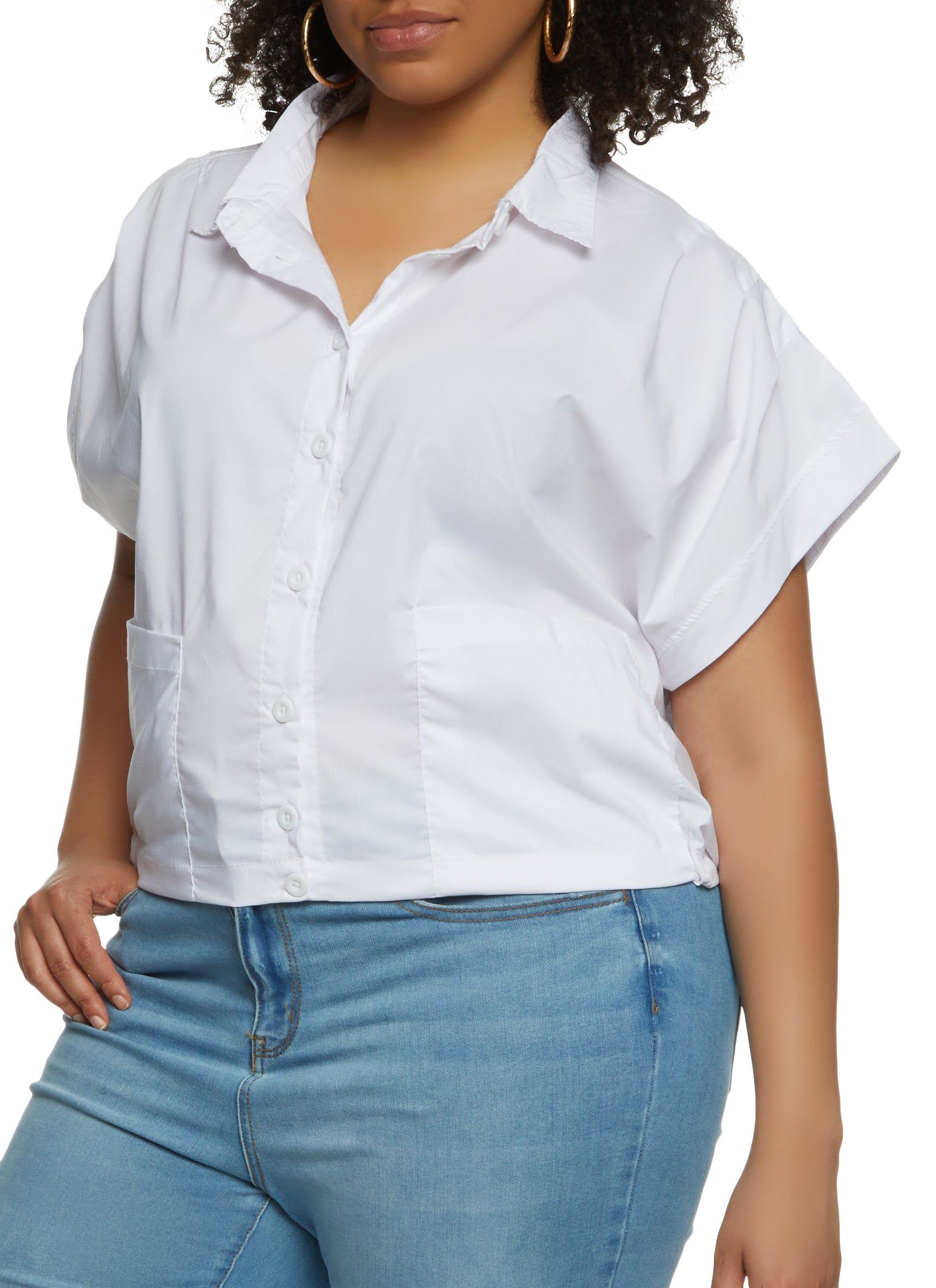 Plus Size Toggle Hem Button Front Shirt sold by Rainbow