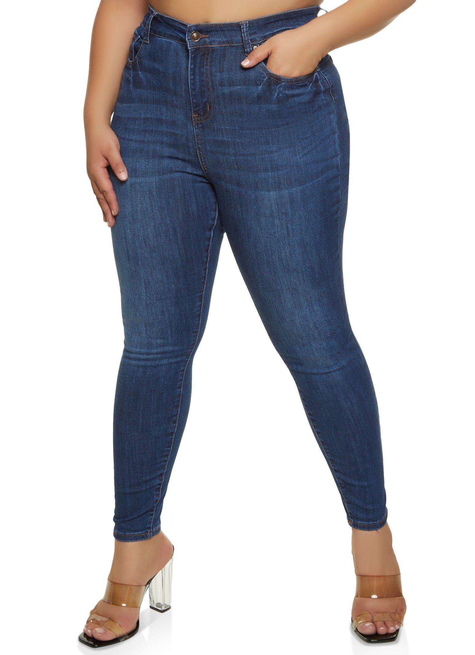 Plus Size WAX High Waist Whiskered Skinny Jeans sold by Rainbow
