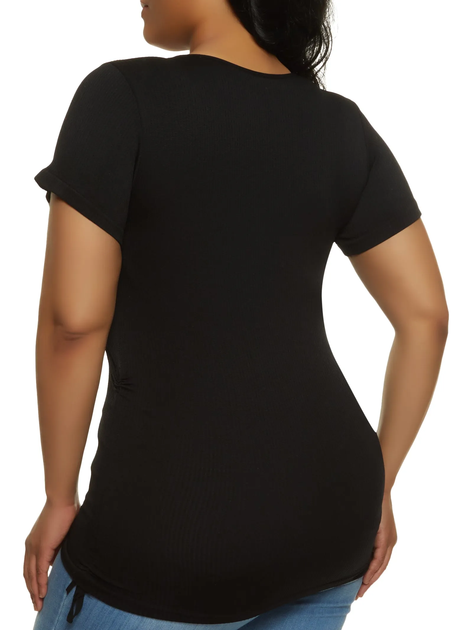 Plus Size Ribbed Knit Ruched Crew Neck Tee sold by Rainbow product image thumbnail 2