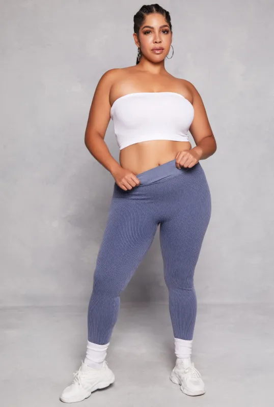 Plus Size Seamless Ribbed High Waisted Leggings sold by Rainbow