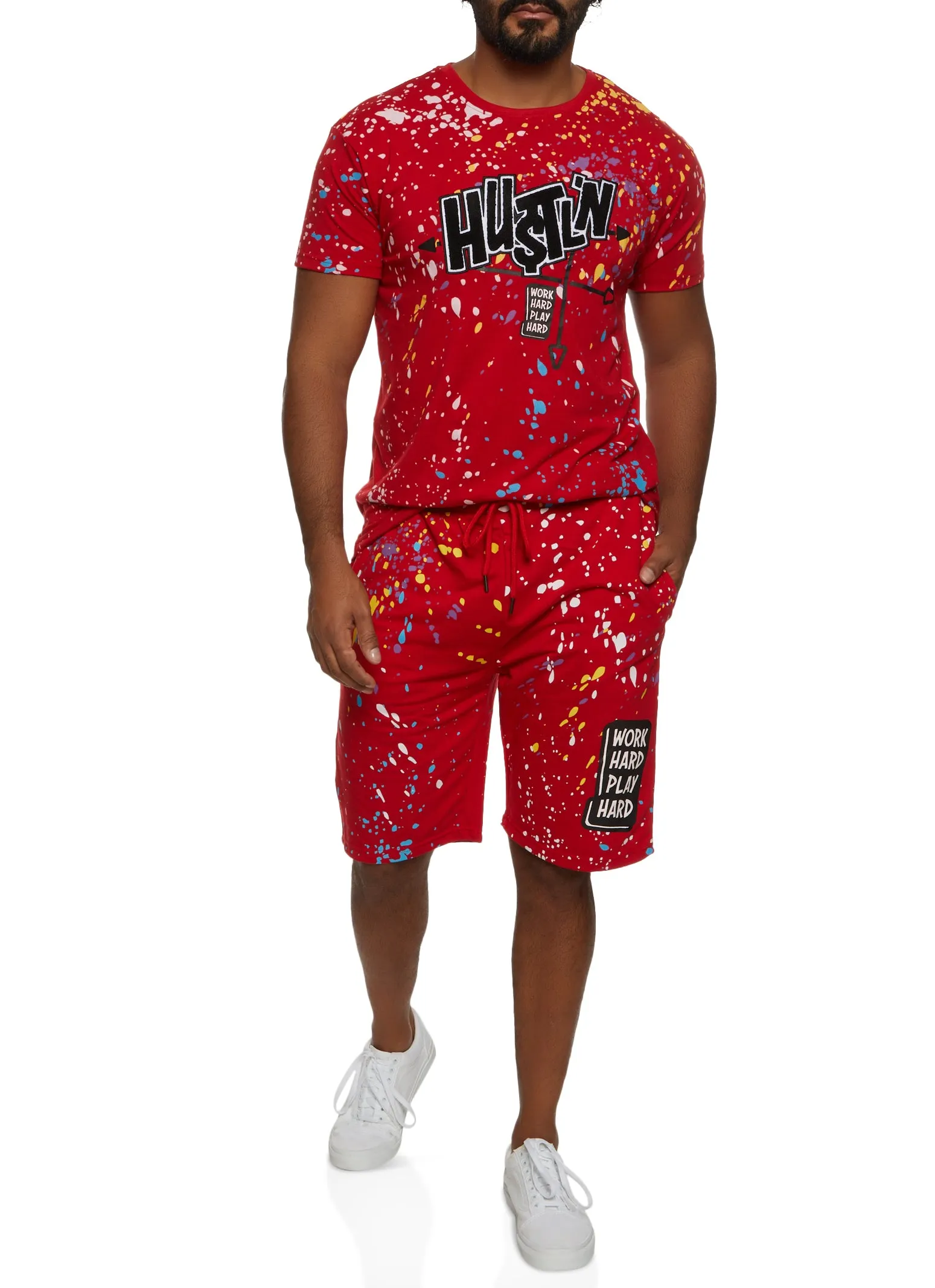 Mens Hustlin Paint Splatter Chenille Patch Graphic Tee sold by Rainbow product image thumbnail 2