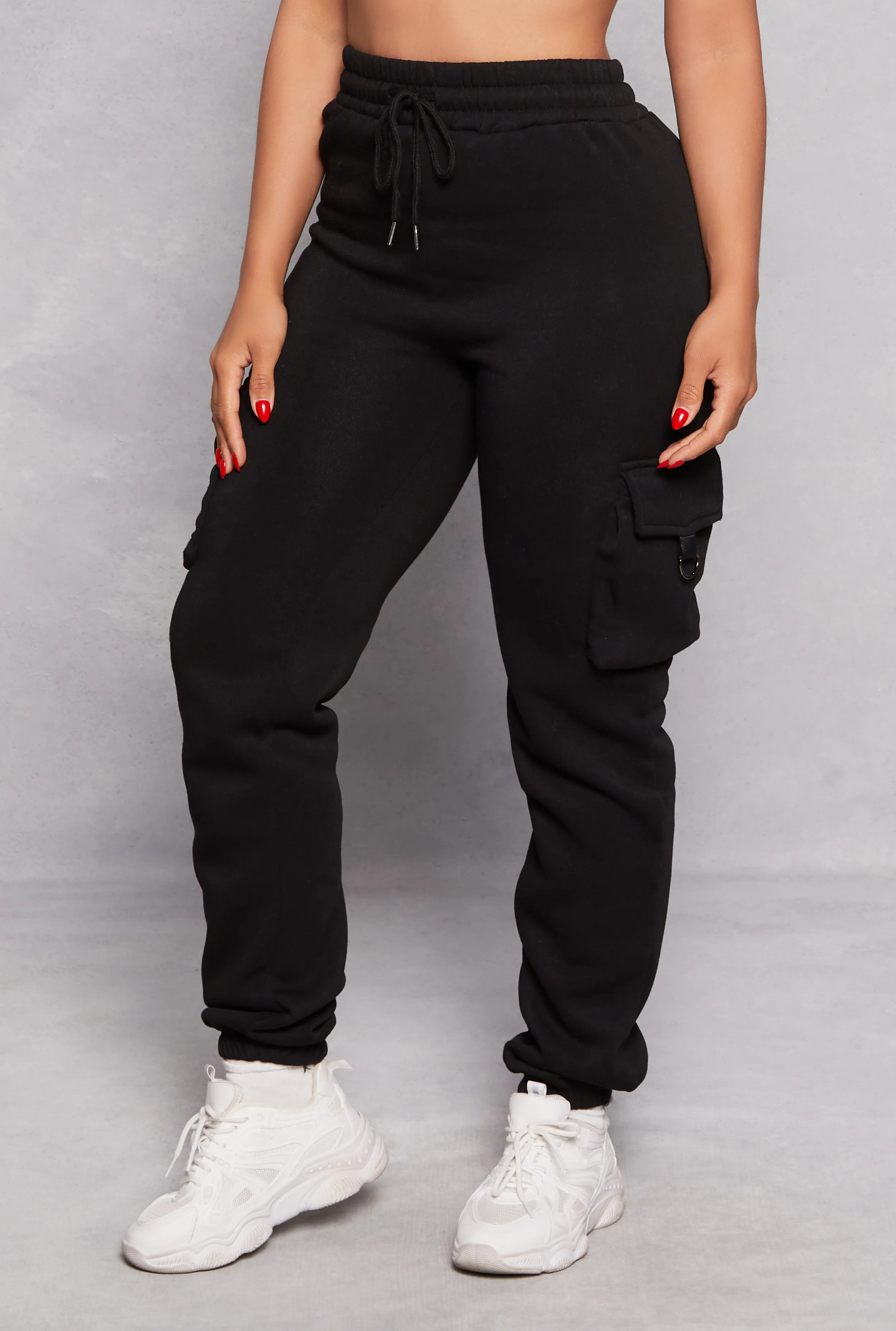 Fleece Drawstring High Waist Cargo Pocket Joggers sold by Rainbow product image thumbnail 2