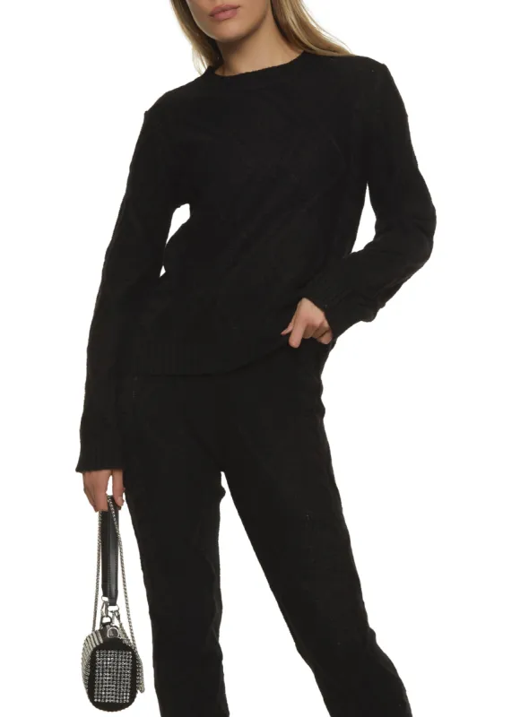 Cable Knit Crew Neck Pullover Sweater sold by Rainbow