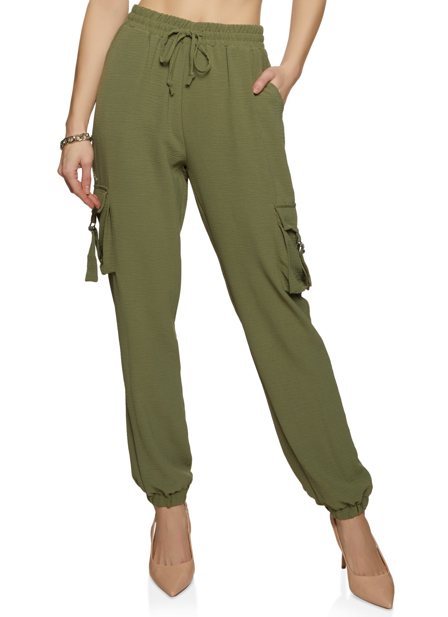 Crepe Knit Drawstring Cargo Joggers sold by Rainbow